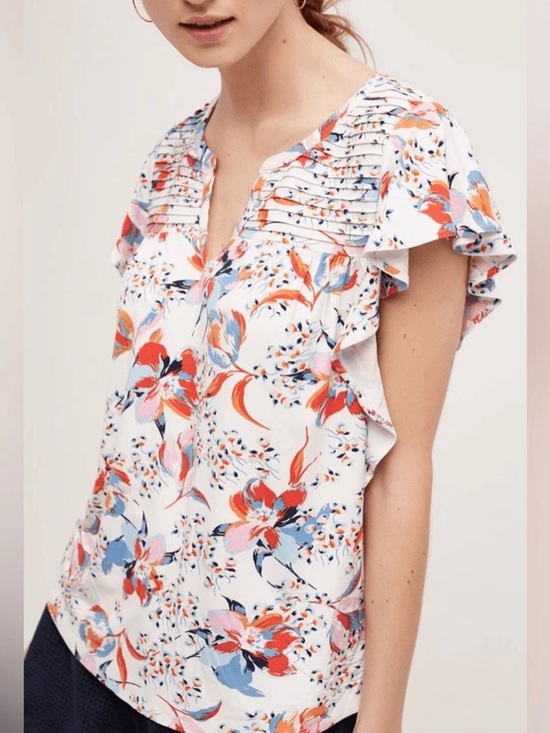 Anthropologie Tops - Anthropologie Meadow Rue Ridged Yoke Tee Size M Boho Floral Summer